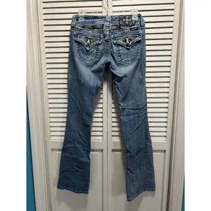 Miss Me Easy Boot Denim Jeans‎ Embroidered/Gems Med Wash Logo Size 26 Low Rise thumbnail 6