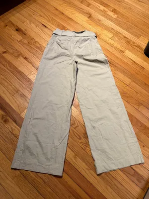 Express Paperbag wide-leg trousers high waist pleated belt Light Khaki Casual Pants Sz 6 beige thumbnail 4