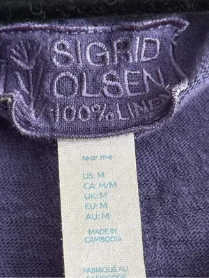Sigrid Olsen 100% Linen Purple V Neck Short Sleeve Casual Top Blouse Size Medium thumbnail 6
