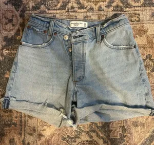 Abercrombie High-Rise Denim Dad Shorts thumbnail 1