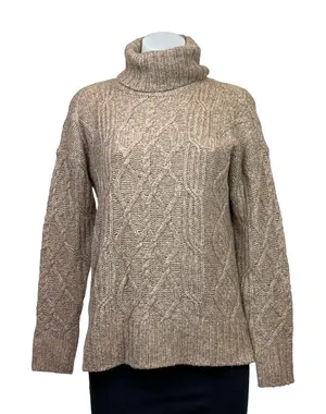 American Eagle Womens Tan Cable Knit Argyle Turtleneck Oversized Sweater Top XXS thumbnail 1