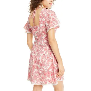 B Darlin Womens Juniors Floral Print Open Back Mini Dress 3CMT257 Pink 11/12 thumbnail 6