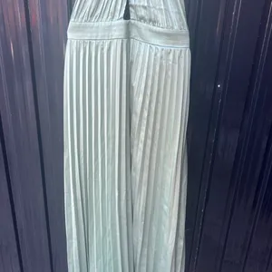 Lulus Totally Charming Sage Green Satin Pleated Halter Midi Dress L thumbnail 7