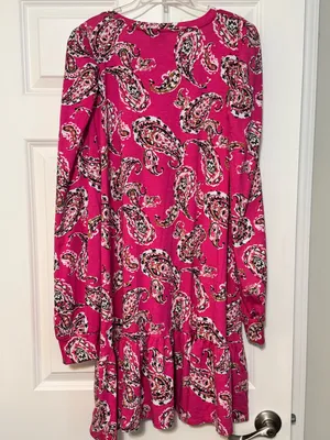 Crown & Ivy Pink Paisley Printed Prairie Ruffle Hem Long Sleeve Mini Dress Sz XL thumbnail 2