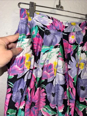 Vintage Floral Tropical Skirt Resort Beach Modest Coastal Bright 80s flowers thumbnail 3