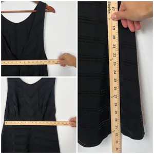 Free People Black Textured Fit & Flare L Mini Dress Deep V Back 0 Boho Chic thumbnail 5