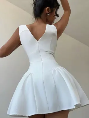 Corset Cute Bow Decor V-Neck A-Line Ruffle Mini Dress, Vacation, Date, Romantic thumbnail 4