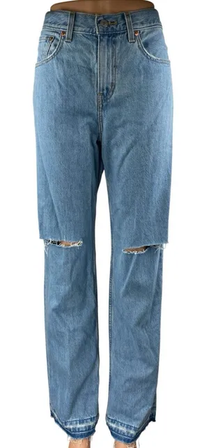 Levi's Women's Blue High Waist Distressed Frayed Raw Hem Straight Denim Jeans 28 thumbnail 1