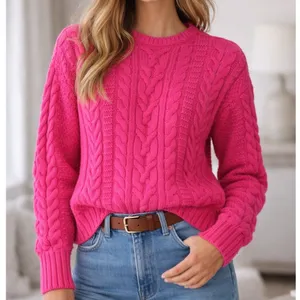 Lauren Ralph Lauren Sweater Womens PL Pink Cable Knit‎ Preppy Academic Oxford thumbnail 1