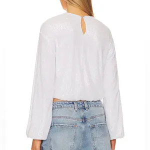 NWT SHOW ME YOUR MUMU Good Times Top in‎ White Sequins Size S thumbnail 2