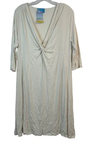 Fresh Produce Twist Front Dress XXL Vanilla Off-White 3/4 Sleeve Midi‎ Made USA thumbnail 1