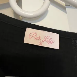 Pink Lily Black Boxy Blouse with Tie Front and Mandarin Collar thumbnail 3