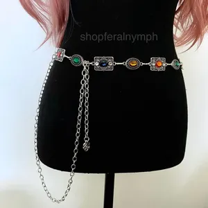 Silver Y2K Multicolor Jewel Whimsygoth Chain Belt, Fits 27-55 Inches, X7GA1416 thumbnail 3