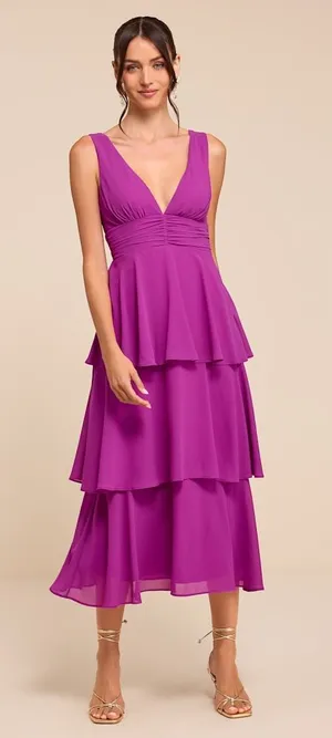 Lulus Celebration Time Purple Sleeveless Tiered Midi Dress purple small thumbnail 1