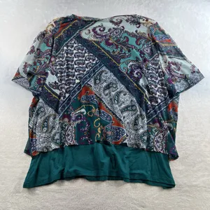 Chicos 3 US XL Overlay Tee Knit Top Multicolor Paisley 3/4 Sleeve Boho Layered‎ thumbnail 12