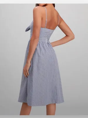 Lulu's Joyful Days Blue Pinstripe Tie-Front Midi Dress | Size Large Like New thumbnail 2