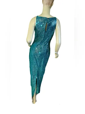 Vintage 1990'S All That Jazz Teal/Aqua Sequin Mesh Formal Dress (5/6) thumbnail 6
