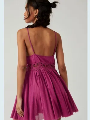 NWOT Free People Ilektra Lace Accent Cotton Slip Dress In Dahlia Mauve Size XL thumbnail 8