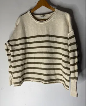 Madewell Conway roll neck pullover‎ sweater cream green stripe medium thumbnail 1