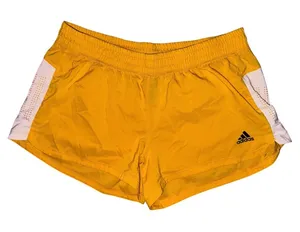 yellow Adidas athletic shorts white side panels black logo women’s medium thumbnail 1