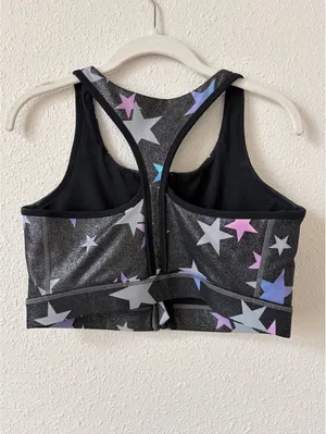 Torrid Active Grey Shiny Stars Zip Front Sports Bra Size 00 US 10 Sporty thumbnail 2