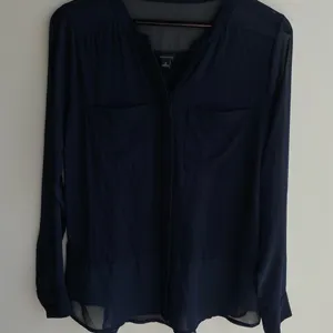 Ann Taylor Blouse With Sheer Accents‎ Navy thumbnail 5