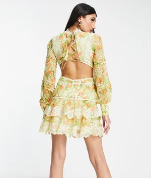 ASOS Yellow Floral Mini Dress thumbnail 2