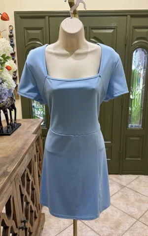 Whisper Light Blue Mini Dress with Square Neckline and Short Sleeves – Size XXL thumbnail 1