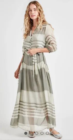 $228 Splendid Chance Printed Drop Waist Maxi‎ Dress, Light Green Size XS No Belt thumbnail 1