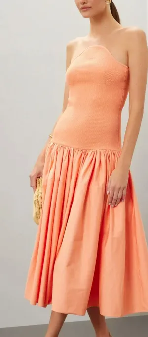 Alexis Sherbet Orange Fit Flare Midi Dress MEDIUM Drop Waist Party Designer $550 thumbnail 1