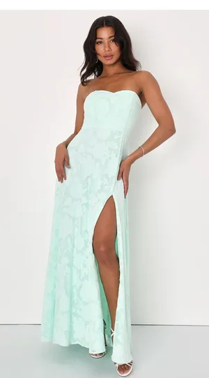 Garden of Romance Mint Green Floral Burnout Strapless Maxi Dress thumbnail 6