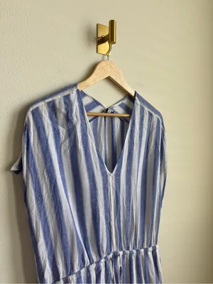 Rails Wren Pacifica Stripe Linen Blend Kaftan Dress Blue White Size Medium thumbnail 9