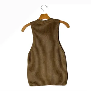 CLOSED Sweater Women XS Tan Nutmeg Cotton Ribbed Knit Sleeveless Top‎ Preppy thumbnail 3