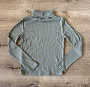 Olive Green Ribbed Long Sleeve Turtleneck Top thumbnail 1