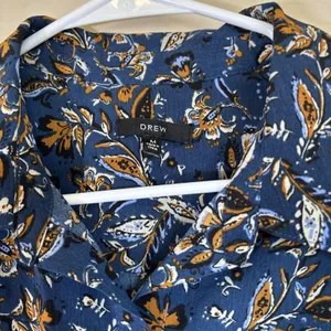 Drew‎ Ms Navy Blue Floral Print Button Front Long Sleeve Jacket / Blouse Med thumbnail 2