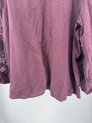 J. Jill Deep Plum maroon embroidered Long-Sleeve Round Neck top boho fall L thumbnail 4