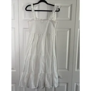 Indulge In Style Eyelet Tiered Midi Dress Womens Size L White Boho Ruffle Cotton thumbnail 3