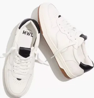 Madewell Court Sneakers White Black Leather Shoes Size 8.5 thumbnail 1