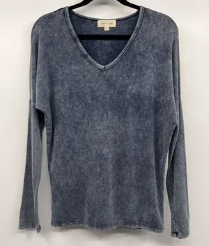 Cloth & Stone Anthropologie Top Blue Knit V-Neck Dolman Long Sleeve Womens Small thumbnail 1