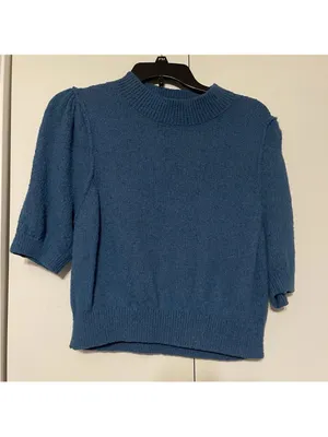 Free People Sweater Women Medium Teal Puff Sleeve thumbnail 2