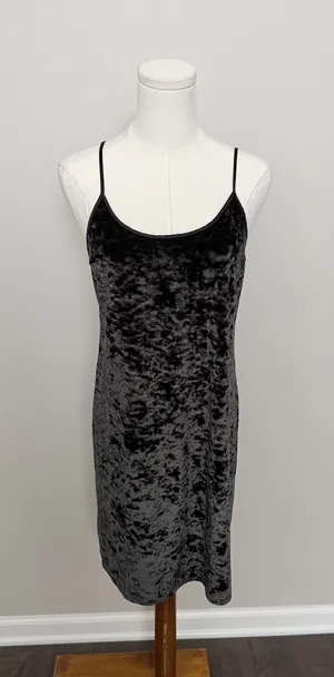 Crushed Velvet Velour Dress Slip Nighty Mini Adjustable Straps Romantic Black thumbnail 1