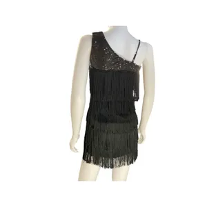 Balera Sequin Fringe One Shoulder Dress‎ Black Sleeveless Flapper Costume thumbnail 4