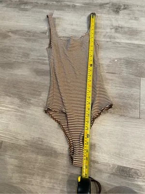 Reformation Brown & White Striped Bodysuit Size Medium thumbnail 4