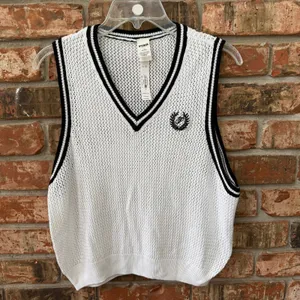Pink Victoria's Secret White Sweater Vest Size Large NEW Loose Knit Preppy thumbnail 4