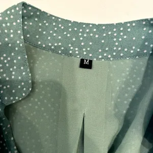 Sage Green Polka Dot Long Sleeve Ruffle Mini Dress Casual Flowy‎ Swing Medium thumbnail 4