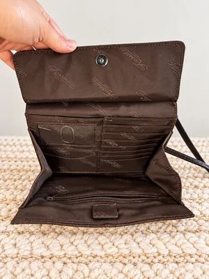 Vintage Fossil Brown Leather Organizer Crossbody Bag Wallet Purse Y2K thumbnail 5