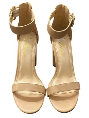 Lulus Nude Ankle Strap Block Heel Sandals Size 7 Minimalist Neutral Heels Formal thumbnail 1