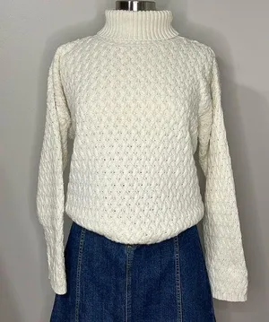 Knits Landing Ivory Vintage Chunky Turtleneck Sweater Size L thumbnail 1