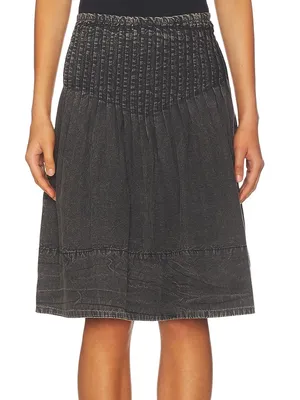 Free People Peyton Pintuck Midi Skirt 4 Washed Black Pleated Cotton $128 thumbnail 1
