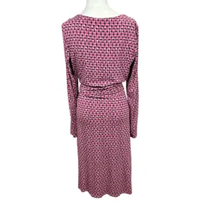 Boden‎ Silvia Long Sleeve A-line Faux Tie Wrap Dress Pink 14L Tall Geometric thumbnail 3